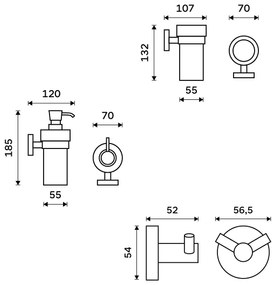 NIMCO UN set-31W-26 - Dávkovač mydla, stojan na kefky a nástenný háčik UNIX