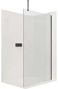 CERANO - Sprchová zástena Walk-in Onyx Top L/P - guľatá vzpera - čierna matná, ryhované sklo - 110x200 cm, CER-CER-8050BD1570