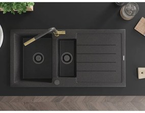 Mexen Andres, 1,5-komorový granitový drez 1000x500x200 mm a drezová batéria Flora, čierna škvrnitá, 6515-76-670401-75-B