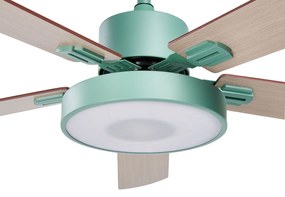 Stropný ventilátor so svetlom zelená/svetlé drevo HOBBLE Beliani