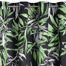 Elegantný čierno zelený zamatový záves s potlačou vetvičiek PIERRE CARDIN 140 x 250 cm