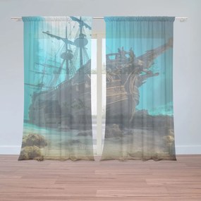 Sablio Záclony Vrak drevenej lode na dne mora: 2ks 150x250cm