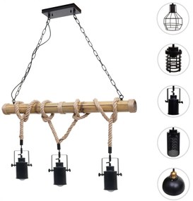 Závesné svietidlo H82 industrial, spot 3 74204 - kov / bambus - Čierna