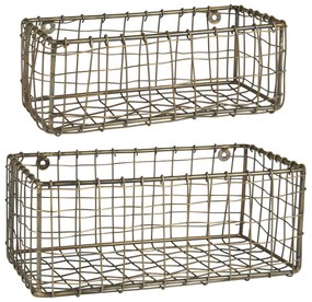 Ib Laursen Nástenný drôtený kôš Antique Golden – set 2 ks