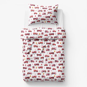 Goldea detské bavlnené obliečky - hasičské autá 140 x 200 a 70 x 90 cm