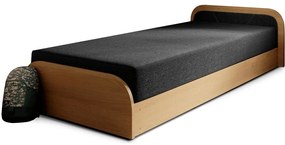 Okrovožltá/tmavosivá čalúnená/z drevotriesky jednolôžková posteľ s úložným priestorom s matracom 80x190 cm Parys – ELTAP