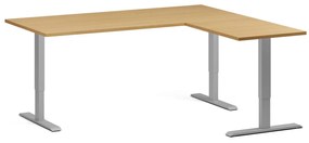 Výškovo nastaviteľný stôl, 180x160 cm, 3 motory, L/P, sivá podnož, buk