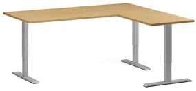 Výškovo nastaviteľný stôl, 180x160 cm, 3 motory, L/P, sivá podnož, buk