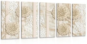 5-dielny obraz abstraktné kvety na mramorovom pozadí - 200x100