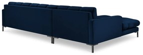 Tmavomodrá zamatová rohová pohovka Cosmopolitan Design Bali, ľavý roh