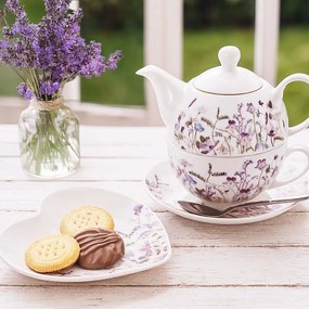 Biela/fialová porcelánová čajová súprava Louka – Orion