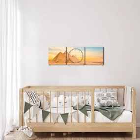Obraz egyptských pyramíd (s hodinami) (90x30 cm)