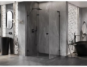 Mexen Lunar-F L, skladací sprchový kút ľavý 85 x 70 cm, 8mm číre sklo, čierny profil, 836L-085-070-70-00-L