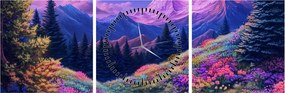 Obraz - Fialová krajina pri úplnku (s hodinami) (90x30 cm)