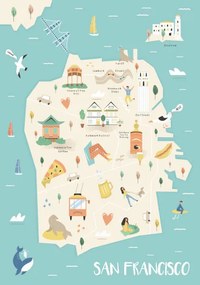 Ilustrácia San Francisco illustrated map with landmarks, undefined undefined