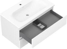 Mexen Rivel, kúpeľňová skrinka 80 cm s umývadlom Vela, 2 zásuvky, drážkovaná, biela matná, 91A20-08047-2-BFF01-W23M01