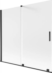 Mexen Velar, 2-krídlová posuvná vaňová zástena 170 x 150 cm, 8mm sklo námraza, čierna matná, 896-170-000-31-70