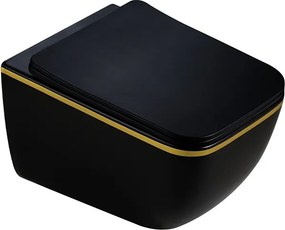 BPS-koupelny Závesná WC misa so SoftClose sedadlom HYD-6780, čierna matná/zlatý lem