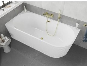 Mexen Silo, rohová voľne stojaca ryhovaná vaňa, ľavá, 170 x 80 cm, biela lesklá, zlatý lesklý prepad, 52891708000L-50