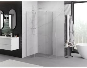 Mexen Exo, päťuholníkový sprchový kút s výklopnými dverami 80 x 80 cm, 6mm číre sklo, chrómový profil, 812-080-080-01-00