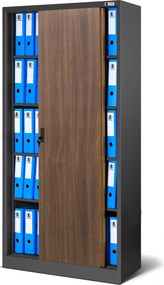 Kovová kancelárska skriňa s posuvnými dverami, antracitová/orechová, 900x1850x400 mm: KUBA Eco Design