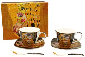 HOME ELEMENTS Porcelánová šálka a podšálka 2 x 250 ml, Klimt Bozk, tmavý