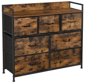 Komoda so 7 textilnými zásuvkami, 28,5 x 98 x 85 cm, rustikálna hnedá