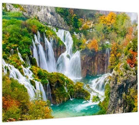 Sklenený obraz - Národný park Plitvické jazerá (70x50 cm)