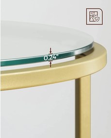 Kovový príručný stolík, sklenený okrúhly stolík, zlatá farba