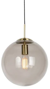 Moderné závesné svietidlo mosadz s dymovým sklom 30 cm - Ball