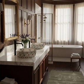 Rea Stefania Fiori, umývadlo na dosku 360x360x120 mm, biela so vzorom, REA-U9853