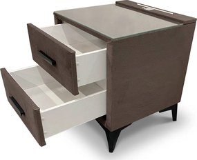 Nočný stolík Lusaka, hnedá látka, s osvetlením a USB