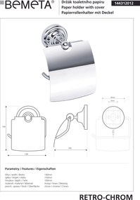 Bemeta Design RETRO chróm: Držiak toaletného papiera, s krytom - 144312012