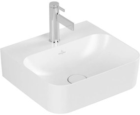 VILLEROY &amp; BOCH Finion závesné umývadielko s otvorom (spodná strana brúsená), bez prepadu, 430 x 390 mm, Stone White, s povrchom CeramicPlus, 43644LRW