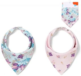 Detský podbradník/šatka 2D sada BabyOno Floral, lila/mätová