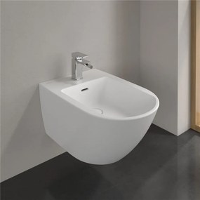 VILLEROY &amp; BOCH Subway 3.0 závesný bidet s otvorom, s prepadom, 375 x 560 mm, Stone White, s povrchom CeramicPlus, 447000RW