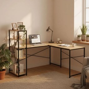 Rohový pracovný a herný stôl s policami