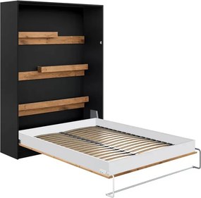 Moderná vertikálna sklápacia posteľ 160 × 200 cm – čierna / dub Lancelot