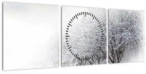 Obraz - Zimná alej (s hodinami) (90x30 cm)