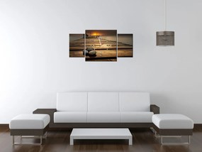 Gario Obraz s hodinami Nádherné ráno pri móle - 3 dielny Rozmery: 80 x 40 cm