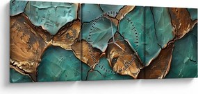 Obraz - Zeleno-zlatá maľba (s hodinami) (90x30 cm)