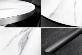 Jedálenský stôl MIKADO 120-160 cm okrúhly rozkladací mramorový vzhľad biely keramický tvrdené sklo