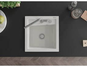 Mexen Vito, 1-komorový granitový drez 490x520x210 mm a drezová batéria Flora, biela, 6503-20-670401-06