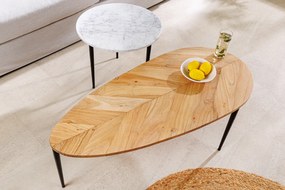 Konferenčný stolík ADLON, sada 2 kusov, akáciové drevo, prírodné a mramorové, biele