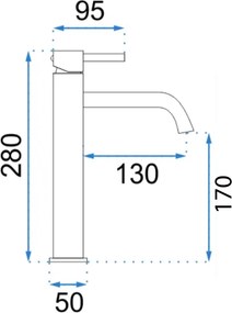 Rea Lungo Grip, vysoká umývadlová batéria h-280, grafitová, REA-B8779