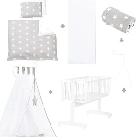 Biela kolíska na kolieskach s baldachýnom 40x90 cm Little stars – Roba