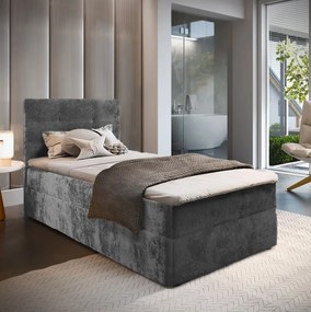 Čalúnená posteľ boxspring GLORIEN VELVET 100x200 cm sivá Matrac: Matrac Bonell pružinový