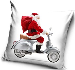 Vianočný vankúš Santa na Vespe - 40 x 40 cm