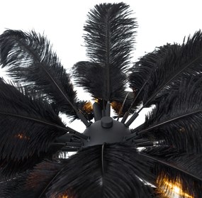 Stojacia lampa Art Deco čierna s čiernym perím - Peahen