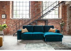 Zamatová rozkladacia rohová pohovka v petrolejovej farbe (pravý roh) Lofty Lilly – Miuform